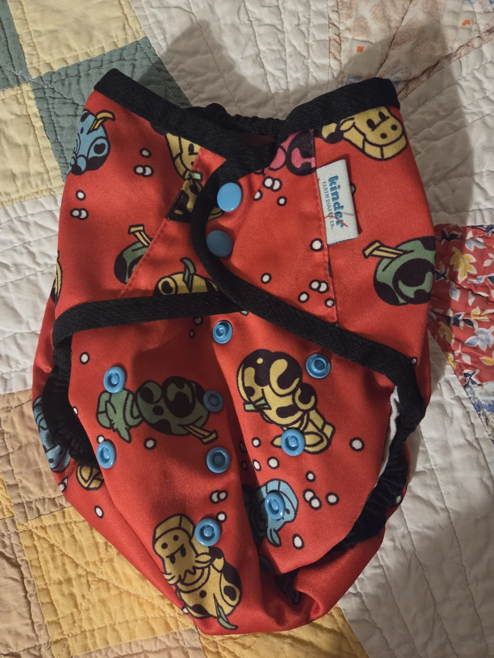 Kinder Red Reusable Kid Cloth Diaper Cover Unused Hungry Hippo As Cow Game Print